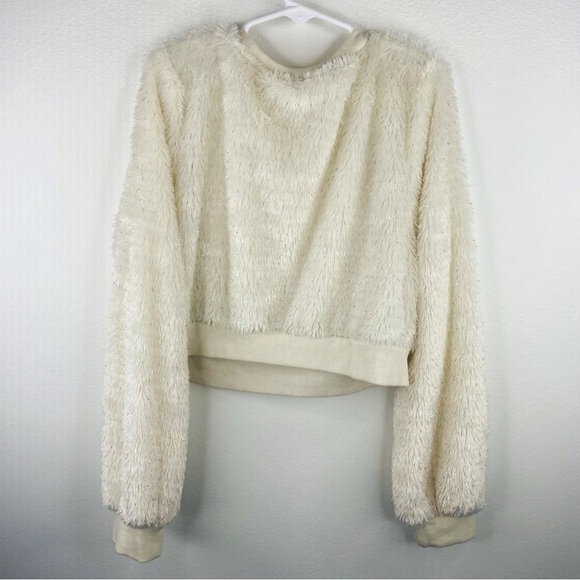 Knitworks Other - KNITWORKS Girls Kids Cream Glittery Furry Cropped  Sweater soo Chic Size 12